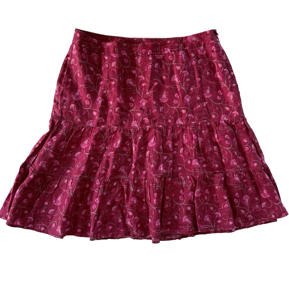 Tiered Peasant Floral Linen Skirt M 8 10 Boho Western Cottagecore Red Rodeo Gap